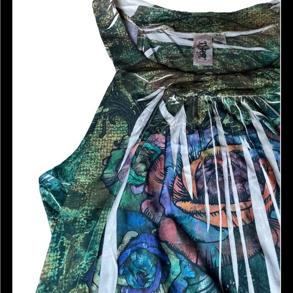 L8ter Blouse Top Women’s XL Green Blue Floral USA Made Whimsy Bikercore EUC - Picture 3 of 9